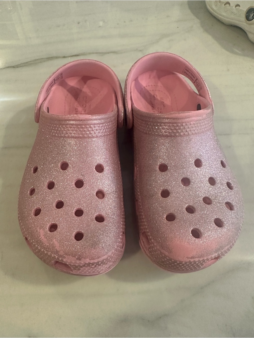 CROCS Kids Clogs in White and Pink Glitter - Picture 7 of 11